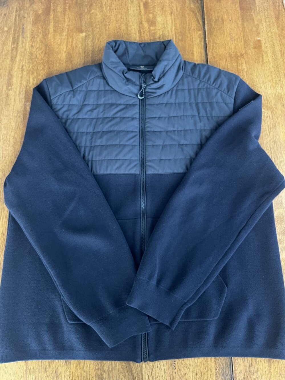 Belstaff Venture Mixed Media Full Zip Cardigan Sweater Black - Men's 2XL